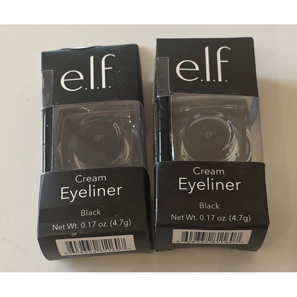 2 e.l.f. Cream Eyeliner, WITH BRUSH Water-Resistant Smudge-Proof, Black, 0.17 Oz
